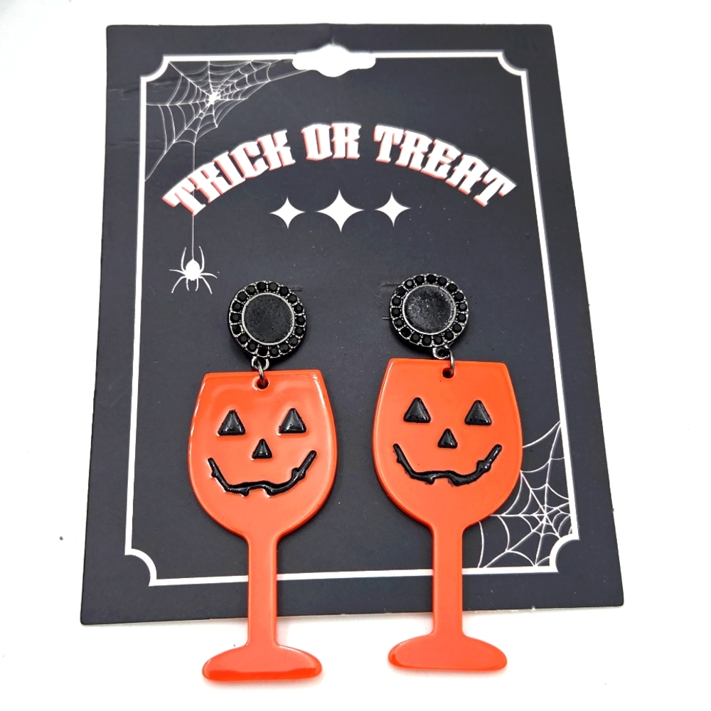Halloween Pumpkin Dangle Earrings Wine Glass Shape